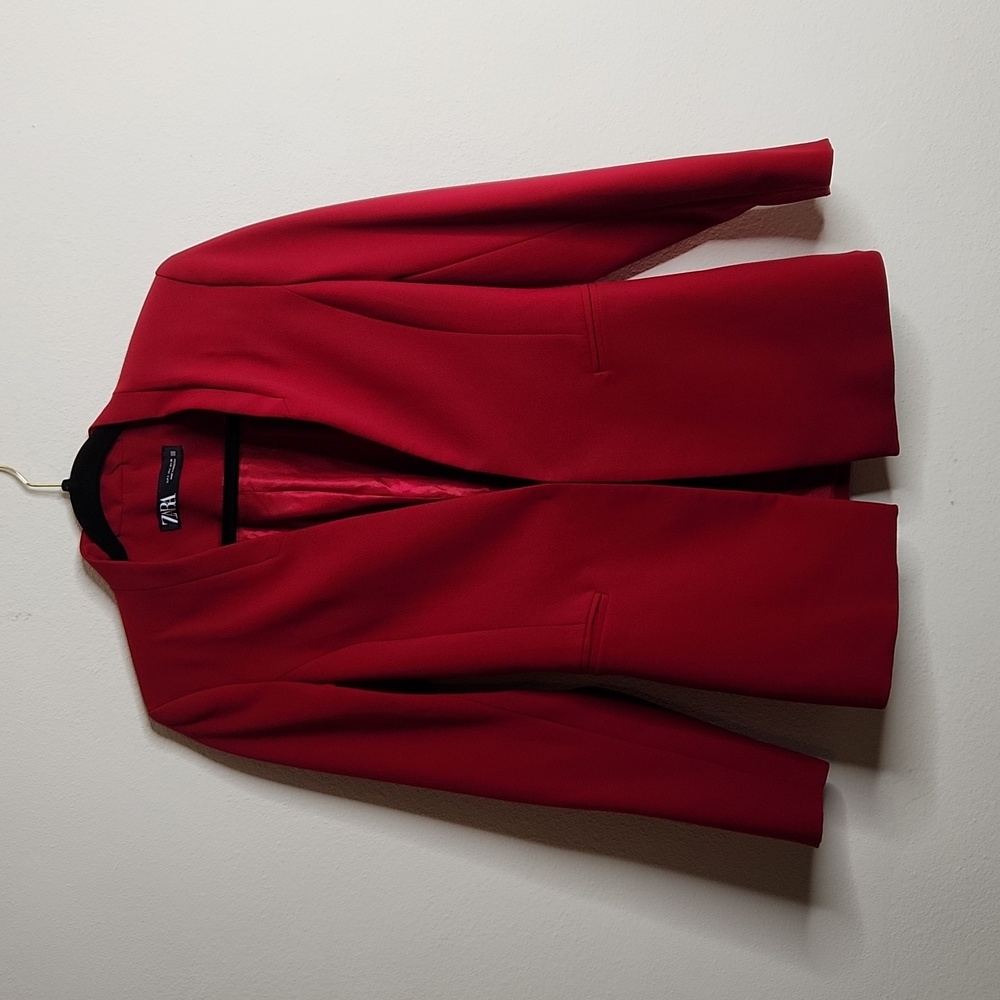 ZARA BURGUNDY RED LAPELLESS FITTED BLAZER JACKET SIZE SMALL R31